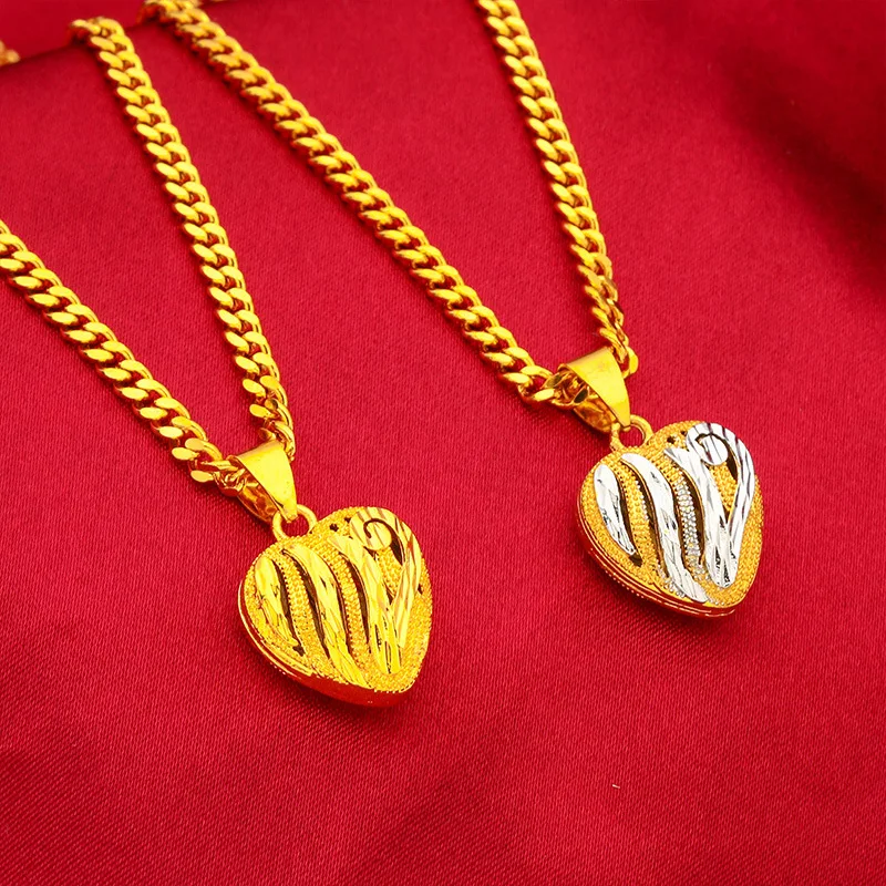 قلادة مجوفة على شكل قلب للسيدات من الذهب عيار 24 قيراط AU999 - حرفة مجوفة ممتازة، قلب خالد، حياة للنساء الشابات