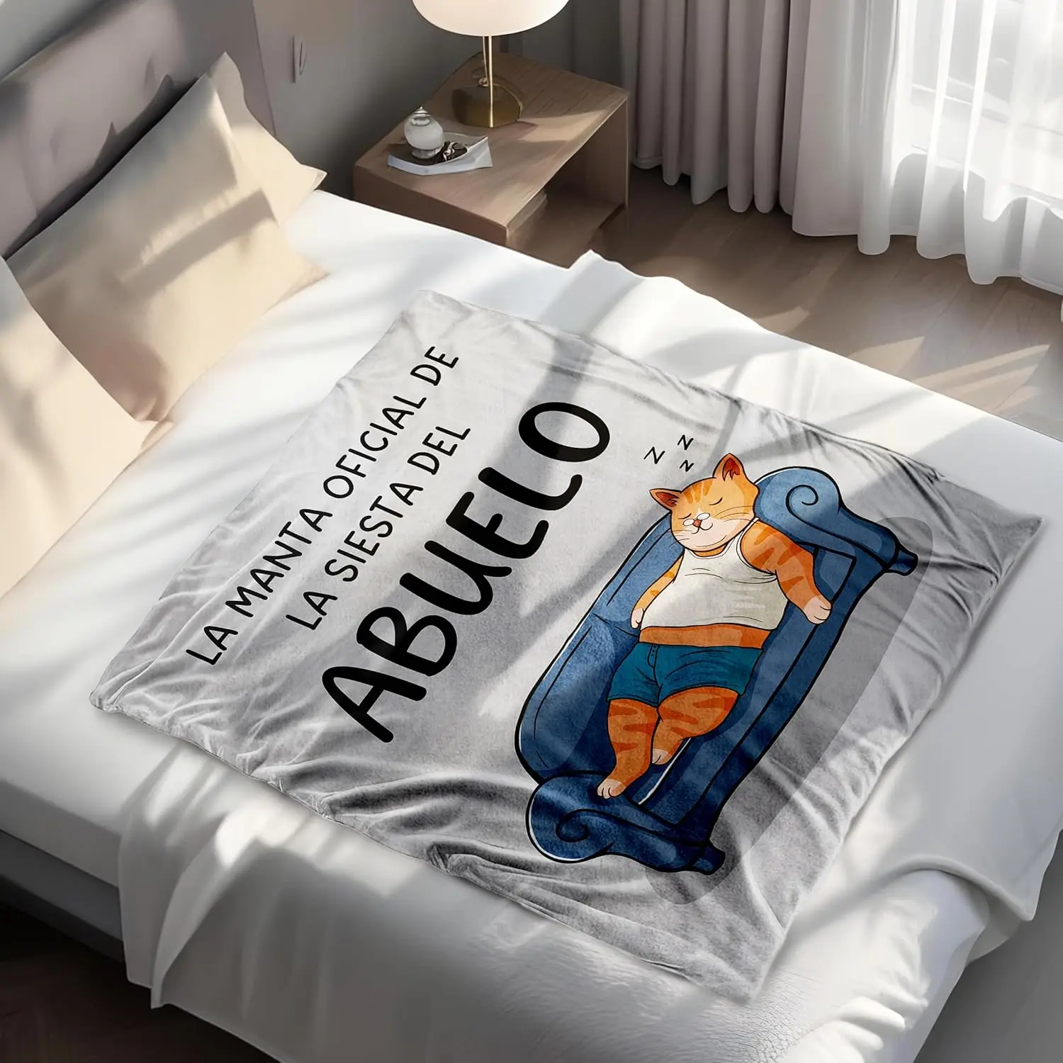 Überwurfdecke mit VIKAMA-Cartoon-Katzenmuster, Geschenk für Papa und Opa. Weich und gemütlich, für Wohnzimmer, Schlafzimmer, Nickerchendecke. Wohndekoration