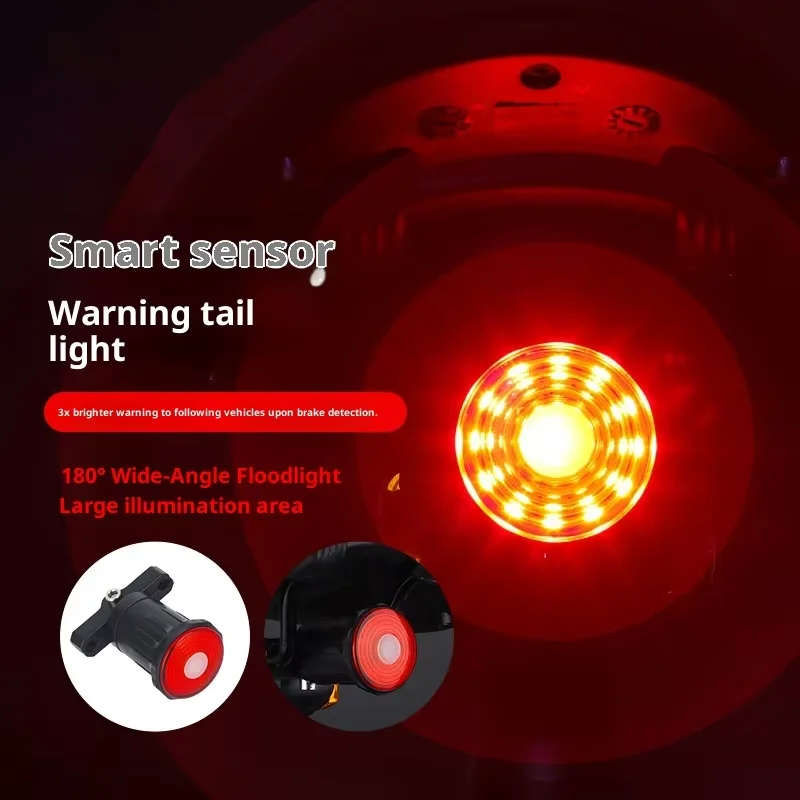 Smart Sensor Brake Tail Light Mountain Bike Warning Light USB Rechargeable 500mAh Battery LED Waterproof ABS Material
