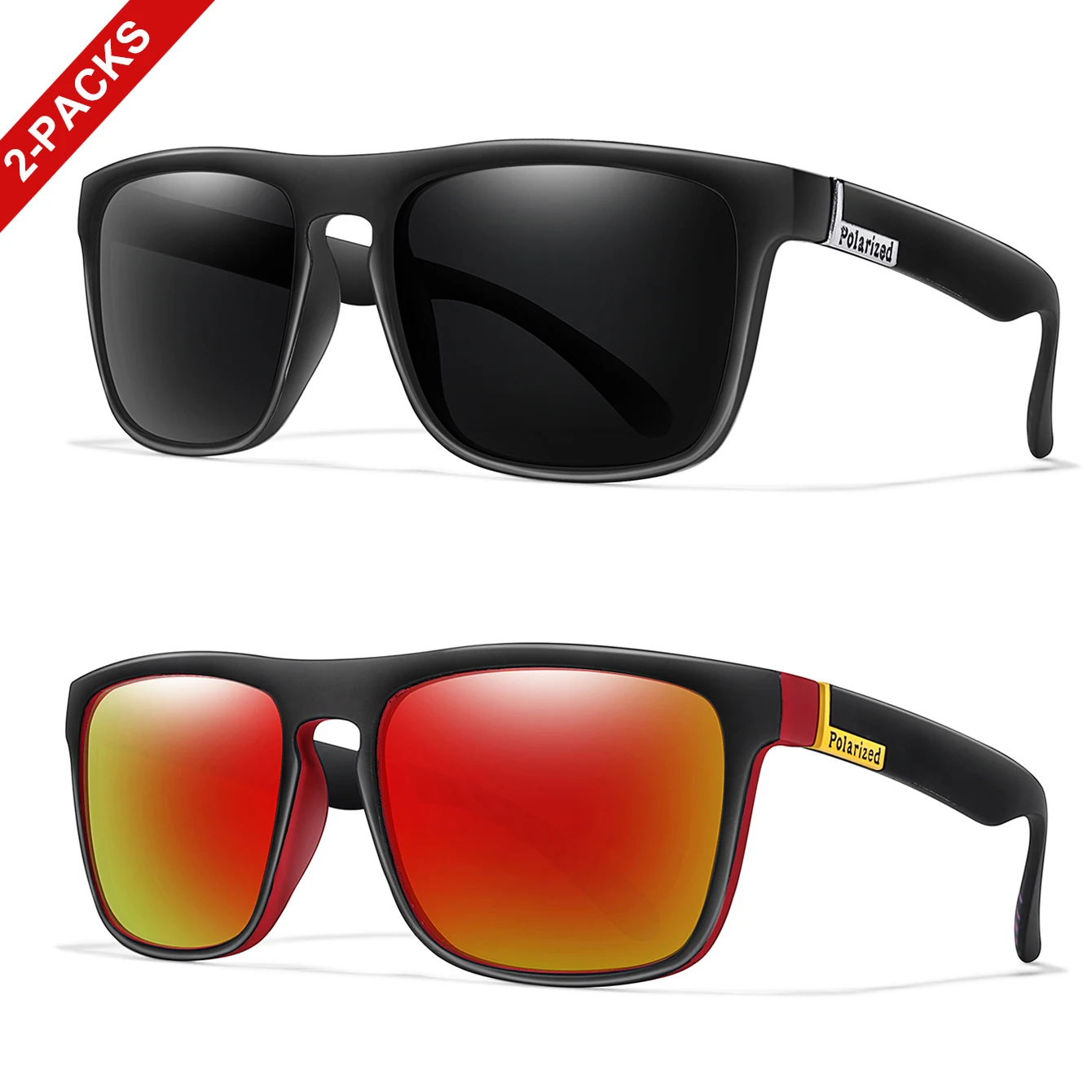 زوجان من النظارات الشمسية المستقطبة للرجال والنساء للقيادة والجري وركوب الدراجات والمشي لمسافات طويلة نظارات بإطار مربع عتيق هدايا المهرجانات