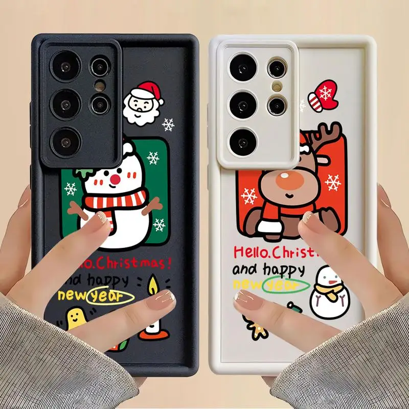 삼성 갤럭시 S24 S23 울트라 S20 FE S22 S20 플러스 S21 20 울트라 S23 FE용 소프트 케이스, 겨울 메리 크리스마스 휴대폰 케이스