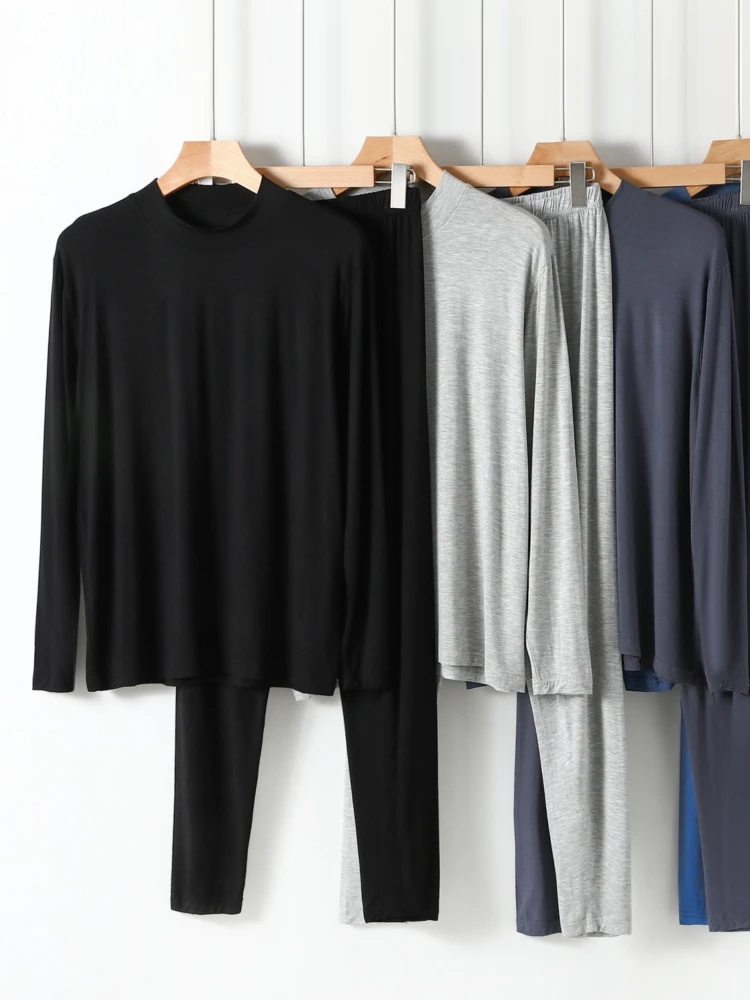 Men's Modal Thermal Underwear Set Thin Long Sleeve Half High Collar Warm Base Layer Pants Two-Piece Suit Comfortable Home Clo...