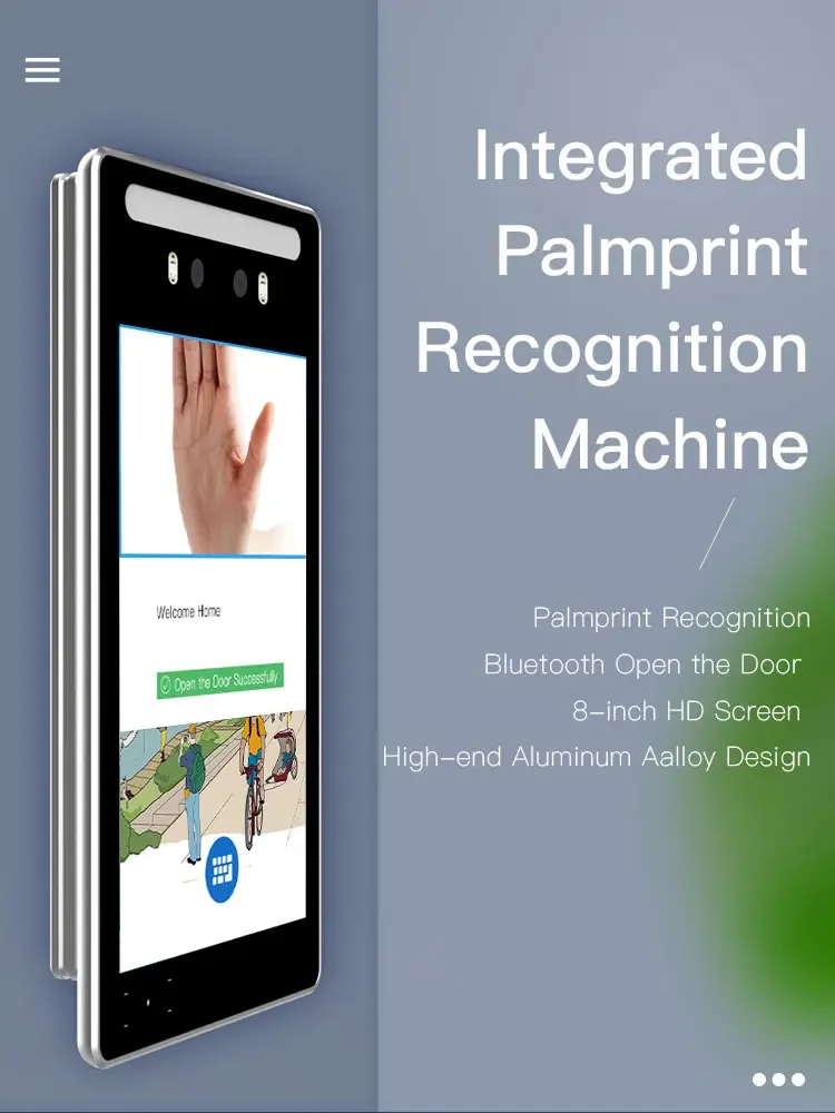 8inch Android Palmprint recognition access control visual intercom QR code recognition, ID card swiping remote control
