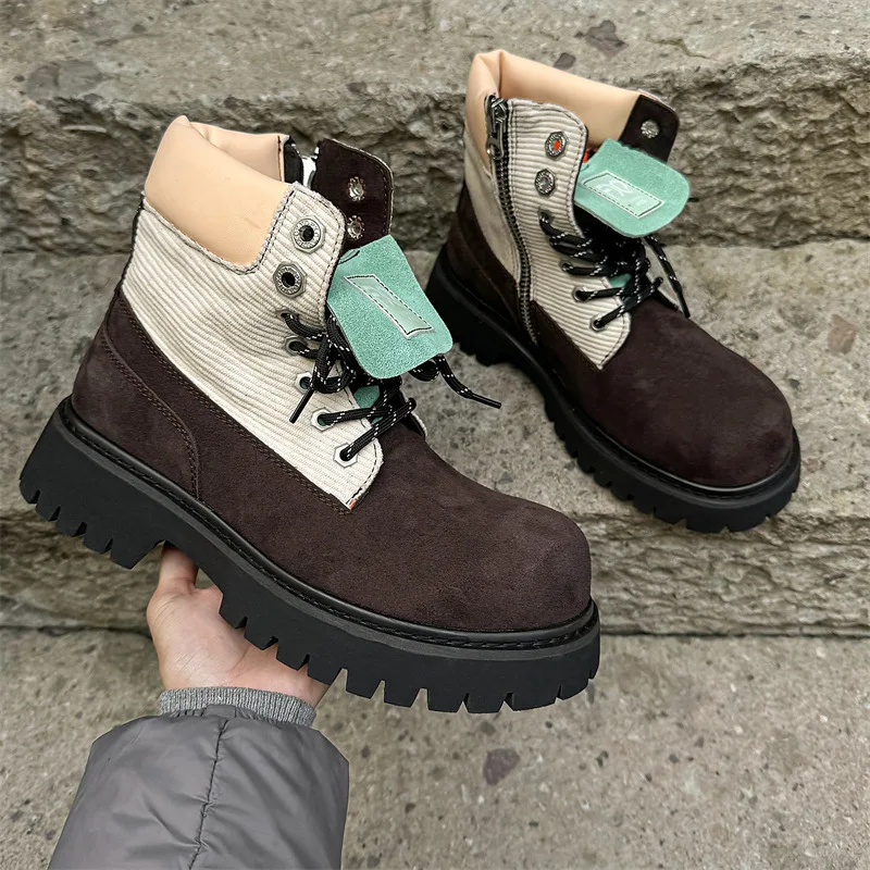 

Casual Men's Shoes High-Top Couple Motorcycle Boots Outdoor Hiking Boots Luxury Designer Handmade Height Increased Men Boots