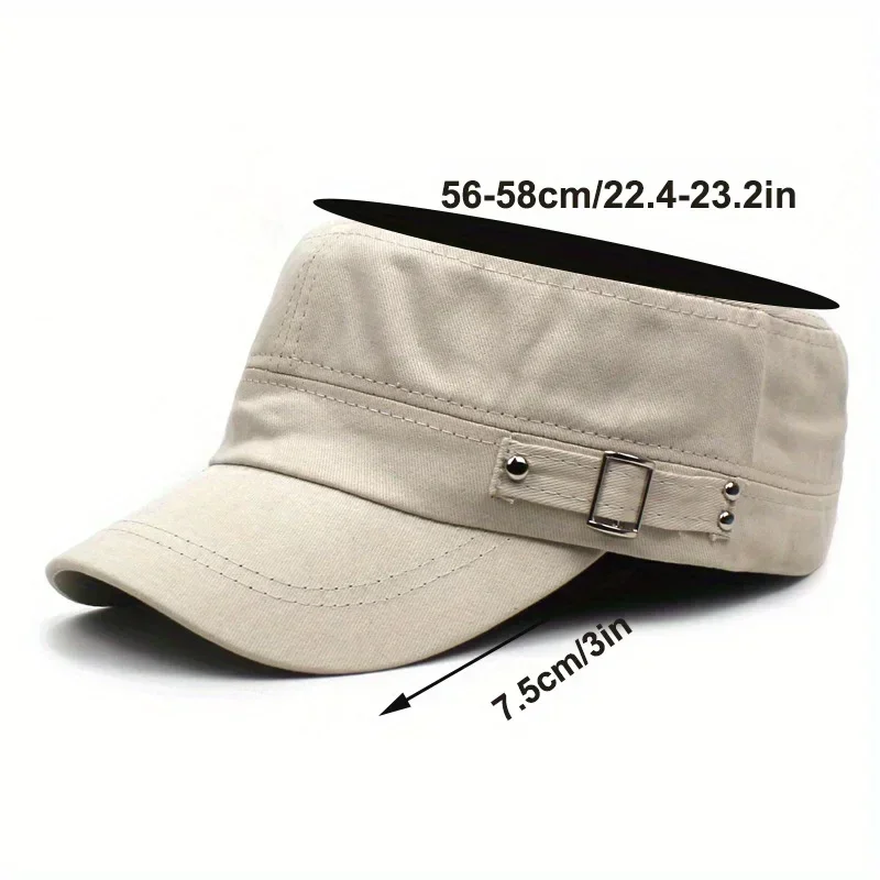 Silver Metal Side Button Baseball Cap Solid Color Adjustable Military Cap Cotton Short Eave Baseball Cap Simple Flat Top