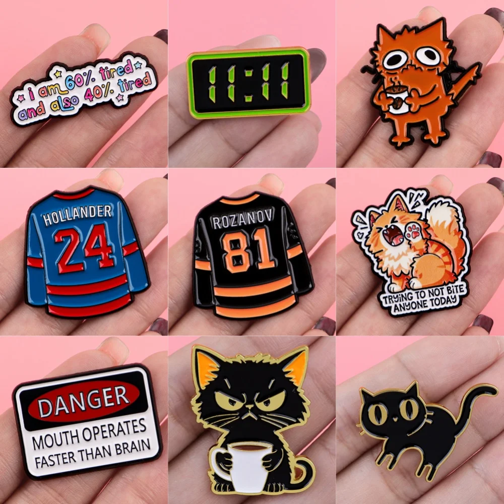 Funny Enamel Pin Sarcastic Quote Cute Cat Brooches for Jackets Backpacks Lapel Badges Humorous Animal Jewelry Birthday Gifts