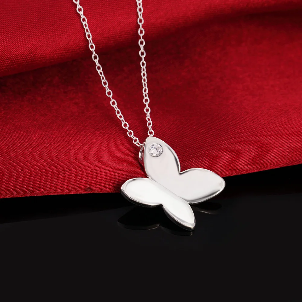 New 925 Sterling Silver Necklace Zircon Butterfly Pendant 18 Inches Christmas Gifts High Quality Wedding Jewelry