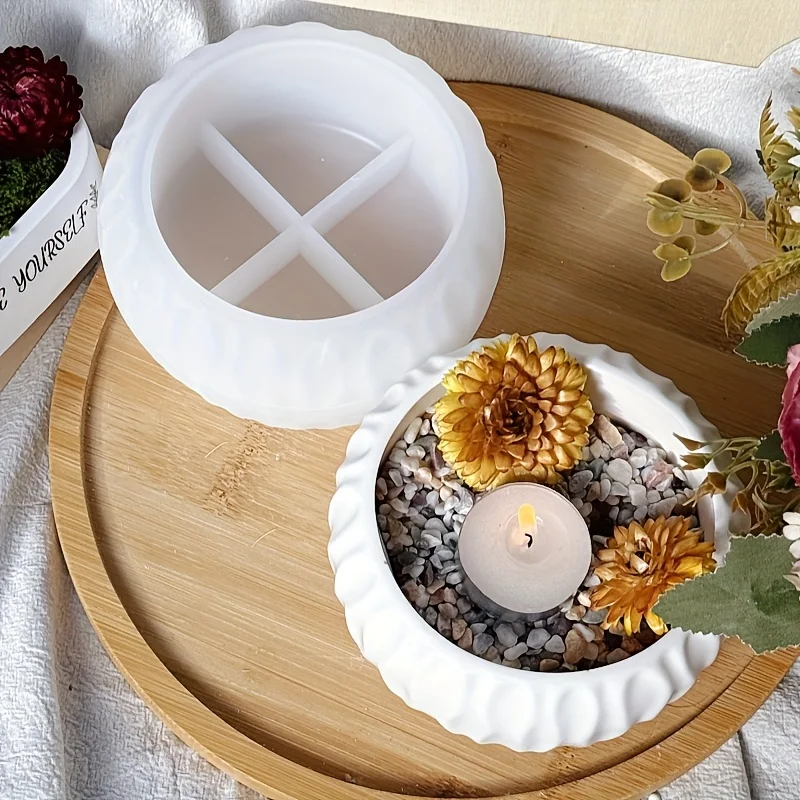 Silicone mold, wave vertical pattern round bowl-shaped silicone mold, round basin-shaped storage container, DIY made mold