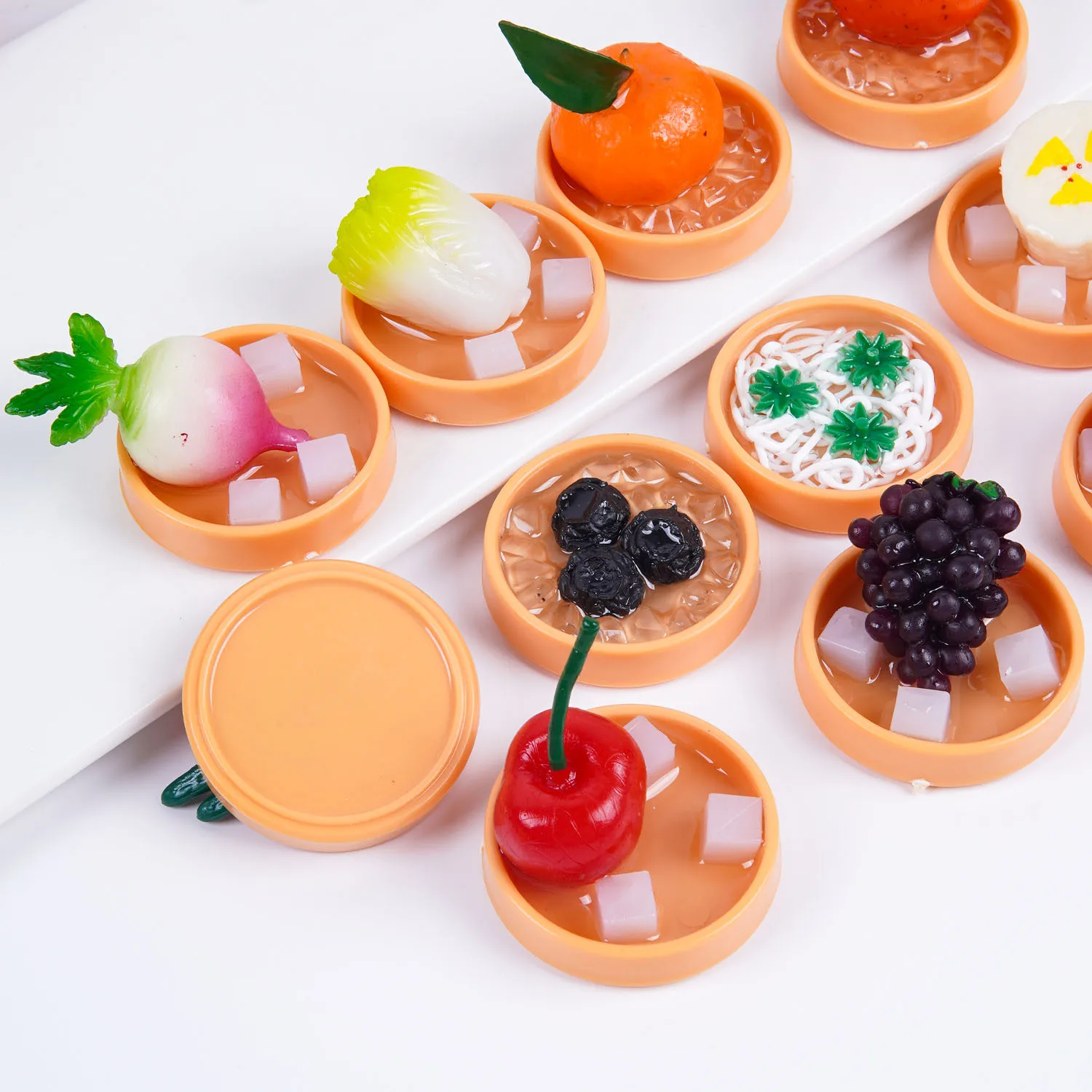 Mini Iced Fruit Orange Grape Dessert Model Fruit Salad Sweet Soup Realistic Fridge Sticker Dollhouse Food Desktop Decor Props
