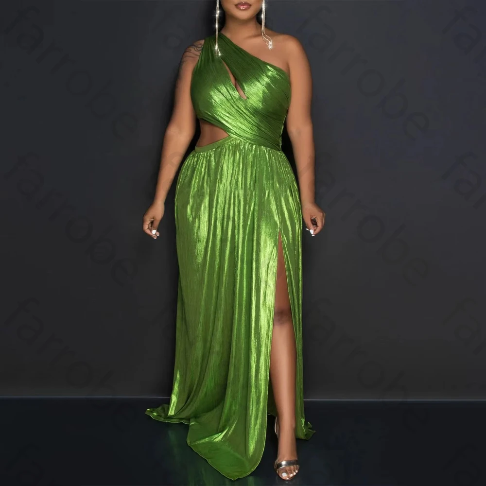 Abiti da sera eleganti con spacco laterale senza maniche monospalla Abito sexy con pieghe Squisiti abiti da ballo di alta qualità personalizzati