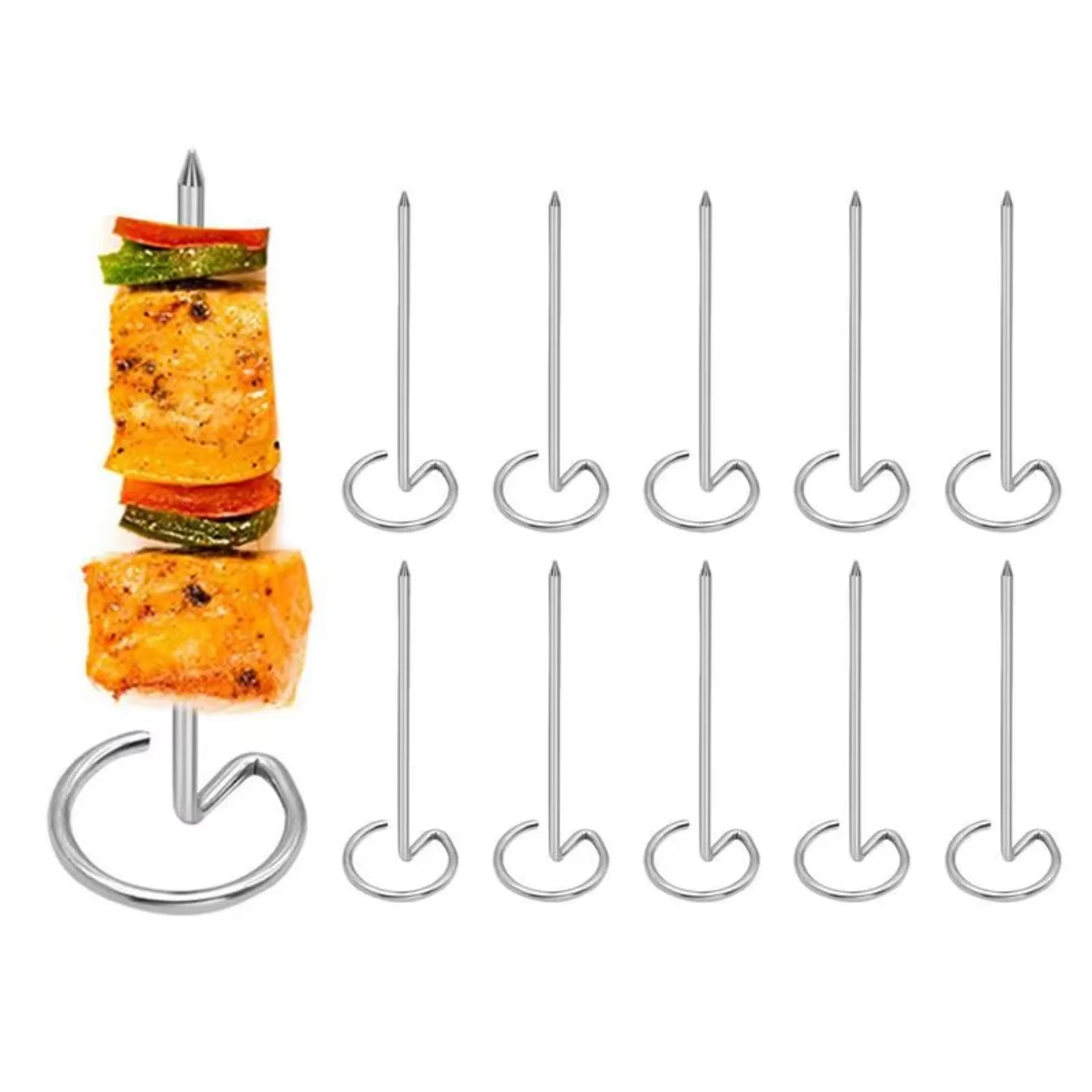 10 Pcs BBQ Kebab Sticks Outdoor Tools BBQ Skewers Barbecue Tool Vertical Design  Chicken Shrimp Grill Accessories