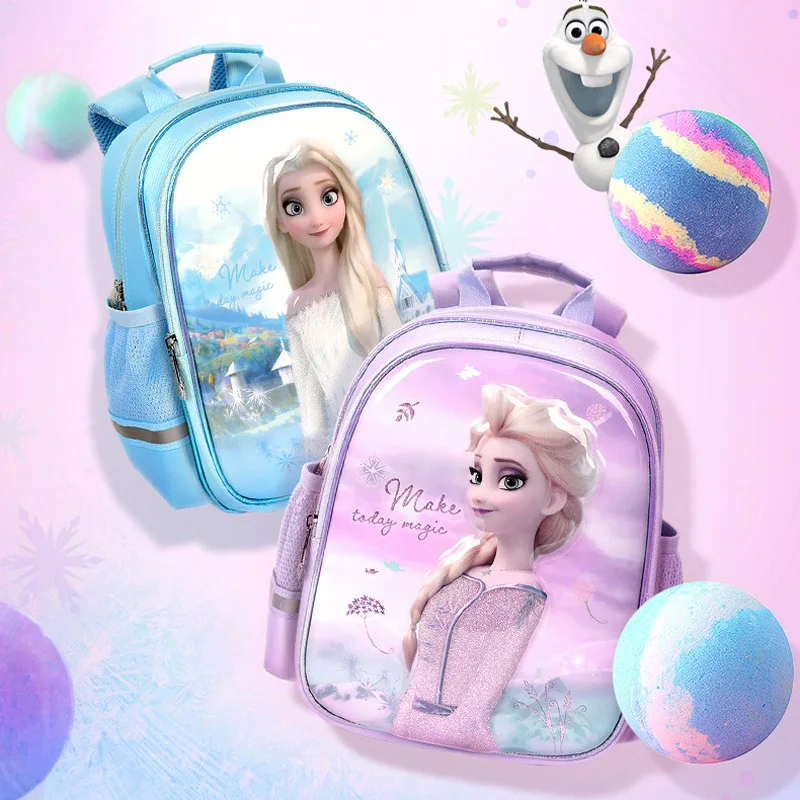 Disney Girl Backpack Cartoon Frozen 2 Elsa Princess Kindergarten Schoolbag Kids Knapsack 3D Embossed Waterproof Large Capacity