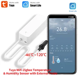 Tuya Zigbee WiFi Temperature Humidity Sensor With External Probe Sensor for Smart Home work with Yandex SmartLife Alexa