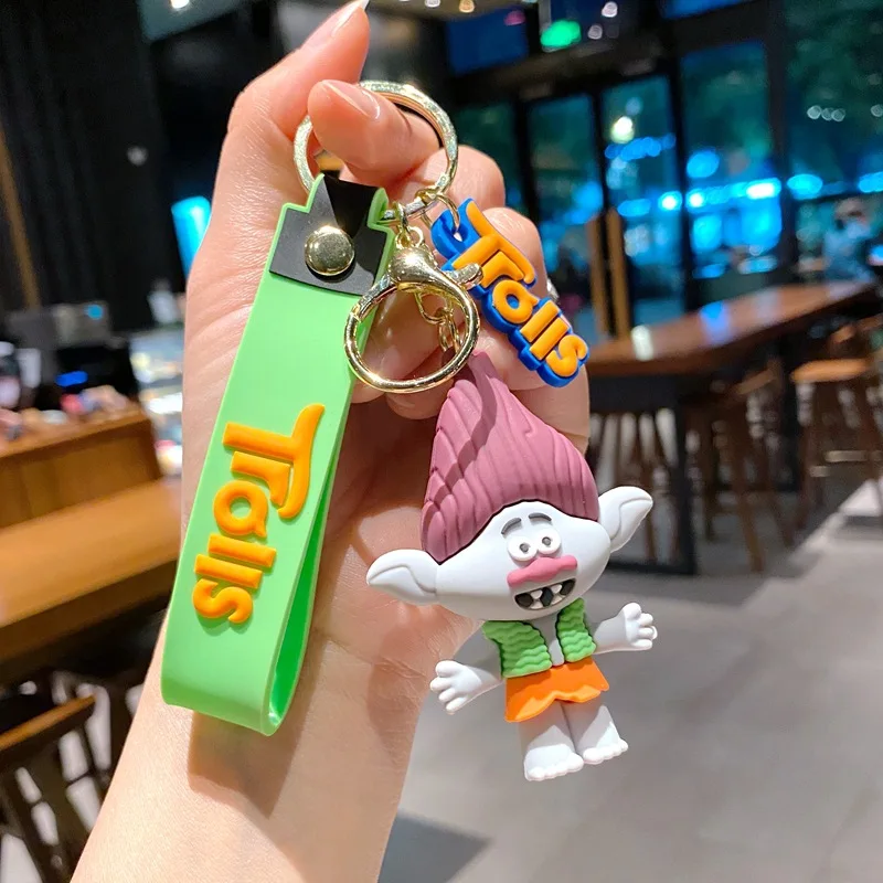 Hot 1pcs Creative Cartoon Trolls Doll Keychain Pendant BagGuy with Long Hair Keyring Mini Model Dolls Kids Birthday Toy Gift