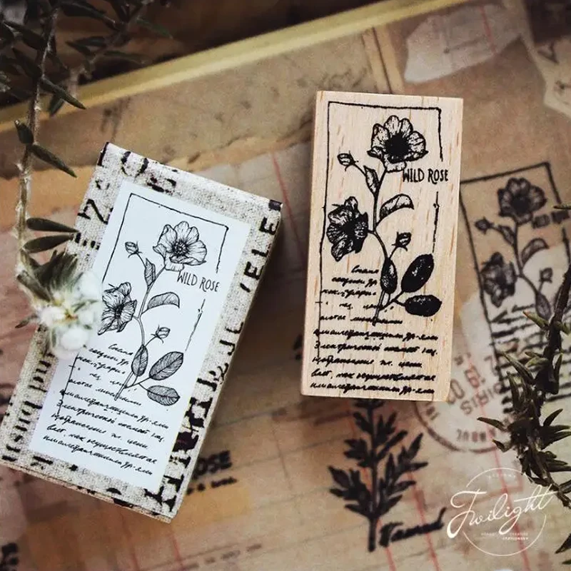 Vintage Flower Series Wooden Rubber Stamp for Kids DIY Handmade Scrapbooking Stationery,Photo Album,Diary Book Decoration