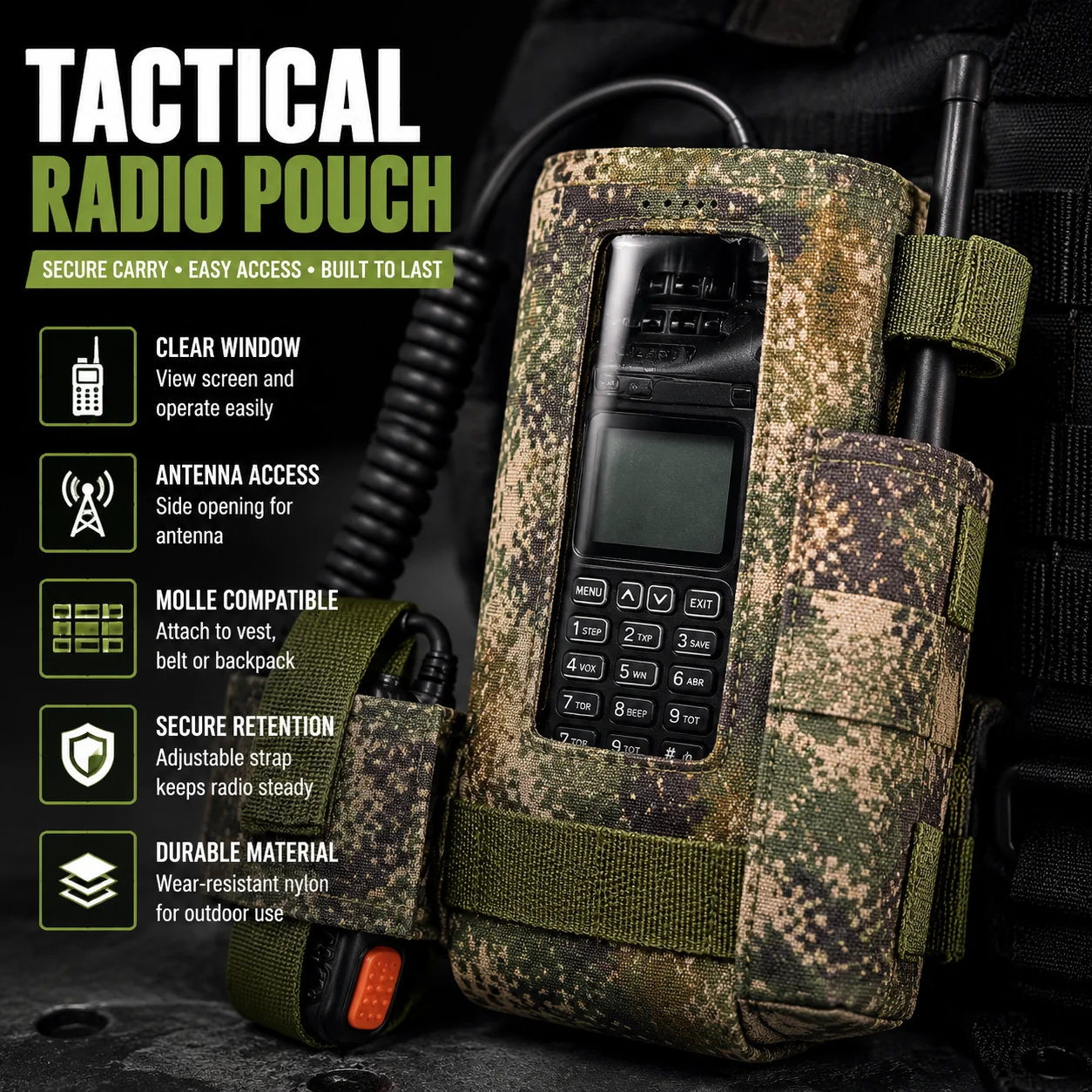 Molle Radio Pouch, Drop Down Quick Release Walkie Talkie Holder, Elastic Webbing Quick Draw Storage Bag Outdoor Gear Accessory