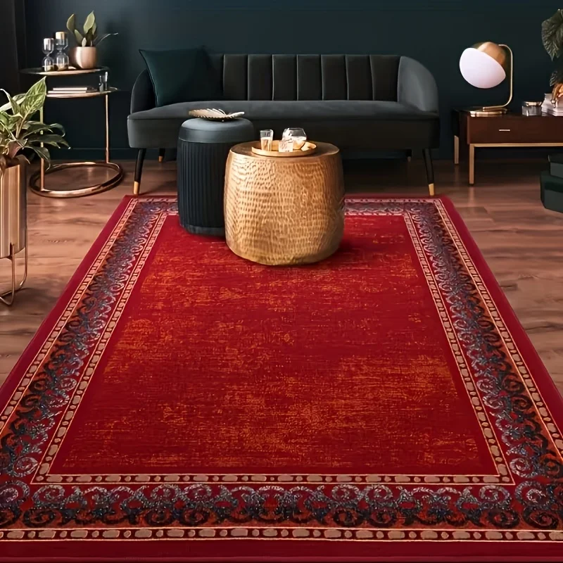 Luxury Red Bohemian Persian Floral Rug, Non‑Slip Machine Washable Mat for High‑Traffic Living Room Bedroom Indoor Spaces