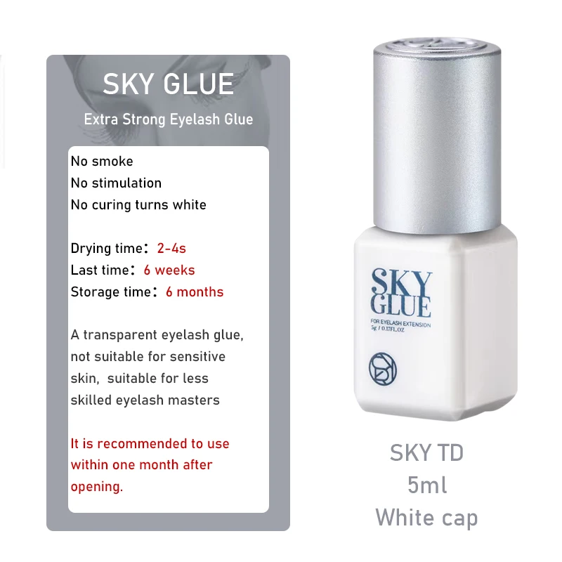 1 Bottle Sky Glue For Eyelash Extensions Transparent Adhesive 5ml White Cap Fast Dry Sealed Bag Beauty Makeup Professional Korea