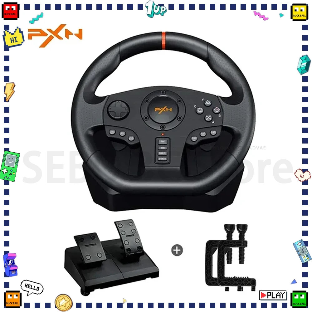 

Pxn V900 Simracing Gaming Steering Wheel Racing Wheel 6 In 1 For Ps4 Ps3 Xbox One/ Xbox Series S&X Nintendo Switch Windows Pc