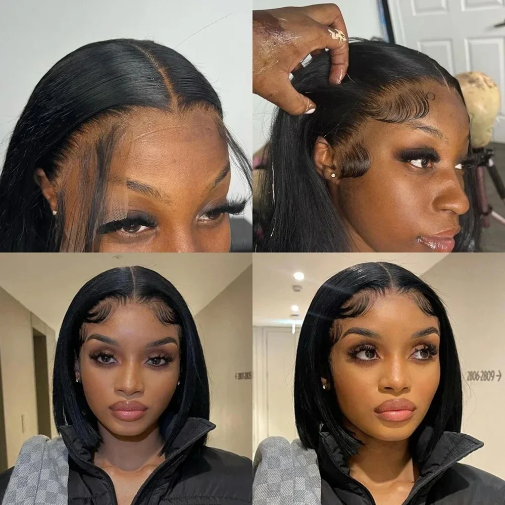 Parrucca per capelli umani Bob colore naturale 14 pollici capelli umani 13x4 parrucca frontale in pizzo Bob parrucca 200 densità pizzo corto Bob parrucche per le donne