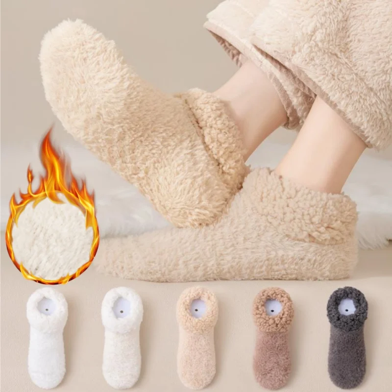 Winter-Slipper-Socken für Damen, rutschfester Griff, Thermo-Fuzzy-Bodensocken, gemütliche Schlafsocken für den Innenbereich, dicke, mit Plüsch-Fleece gefütterte Söckchen