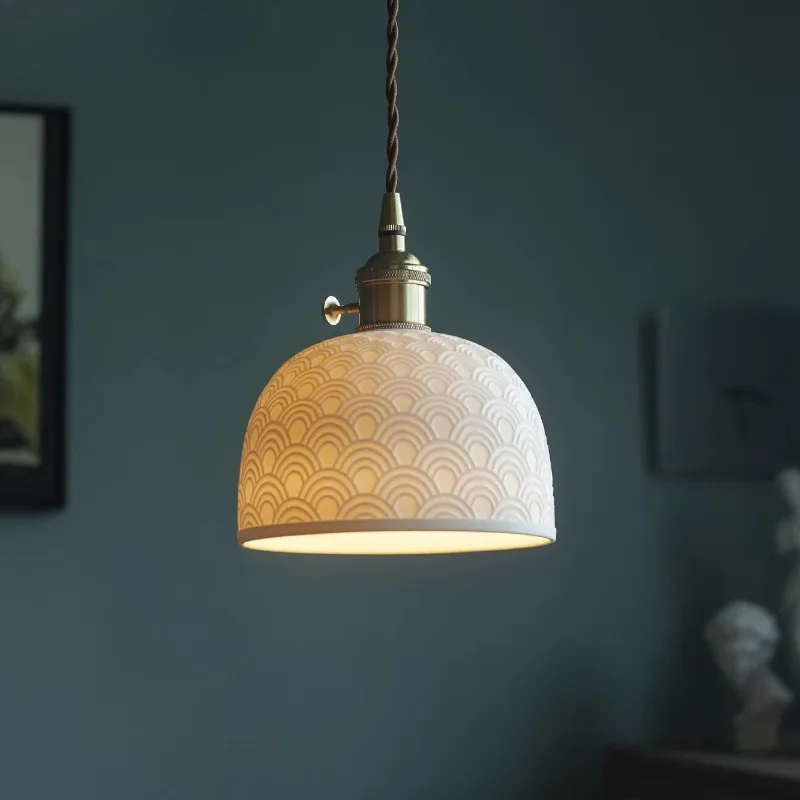 

Retro Chinese Style Ceramic Pendant Light Translucent White Hanging Lamp Restaurant Bar Tea Room Study Bedside Lighting Fixtures