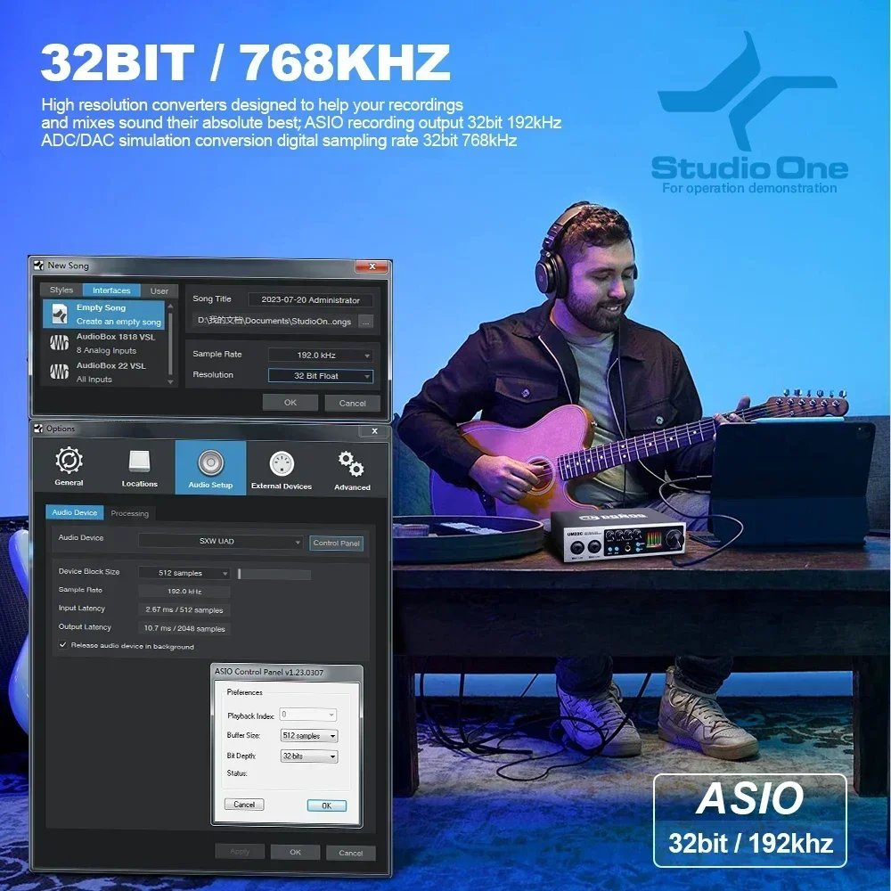 UM22C Audio Interface 32bit/768KHz Professional Recording USB-C Sound Card for Guitar Studio Podcast Producer Vocalist Streaming