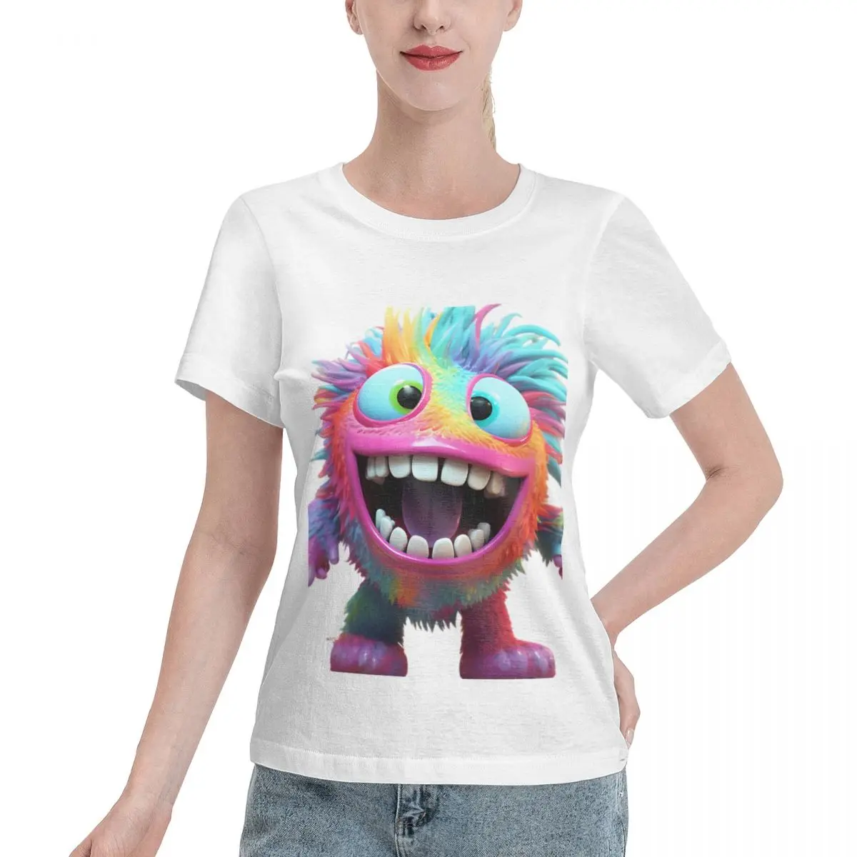 Reliable Item Colorful Vibrant Toy Monster Smiling Women's T-shirt Layering Top Outdoor Casual Top