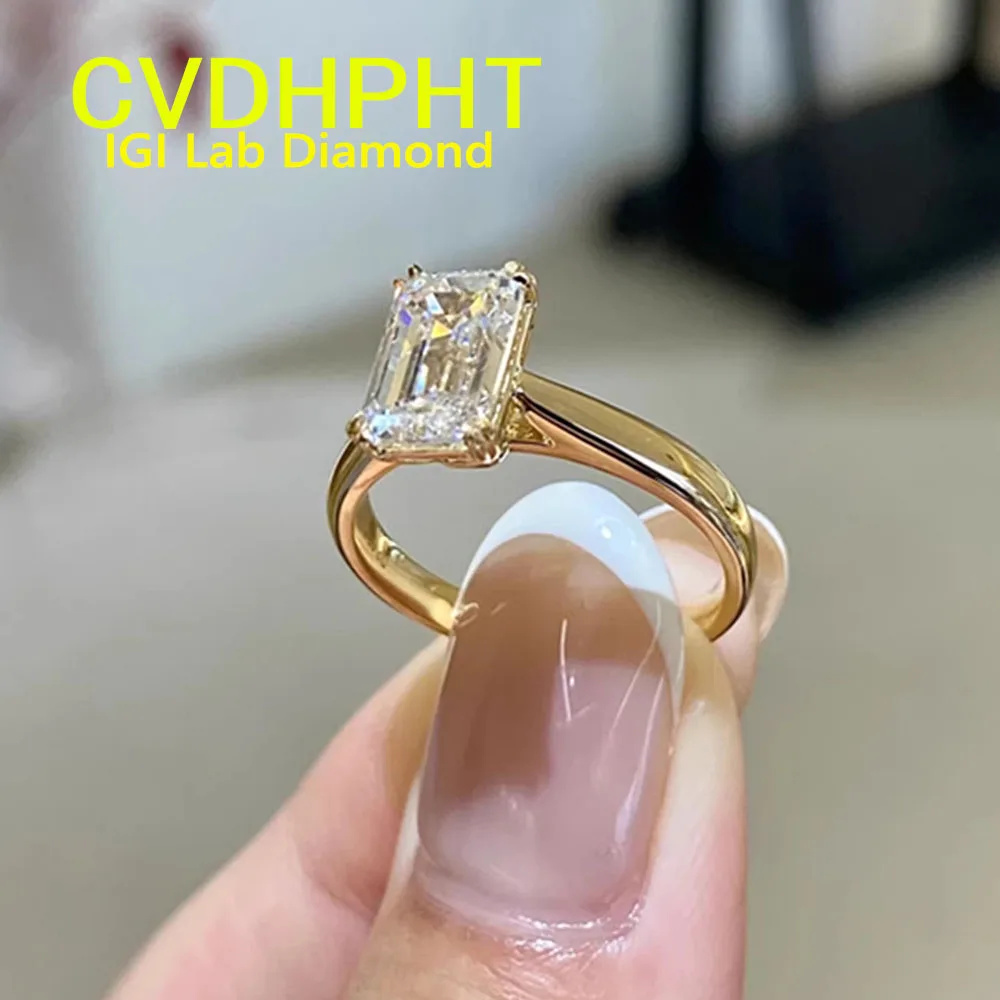 

IGI Lab Growing Diamond Ring Emerald shape D Color 3 4 Ct Solid 14K Yellow Gold Ring Diamond wedding ring Factory Engagement