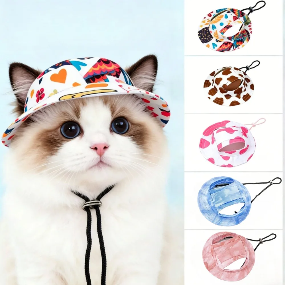 Adjustable Dog Hat Cute Print Cap for Puppies and Small Breeds, Pet Sun Protection Hat for Walking Outdoor Activities