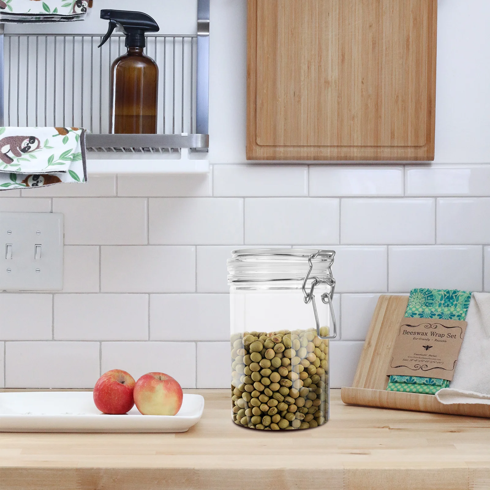 

750Ml Plastic Canister For Tea Coffee Beans Sugar Storage Jar Airtight Snack Grain Container Sealed Storage Bottle Kitchen