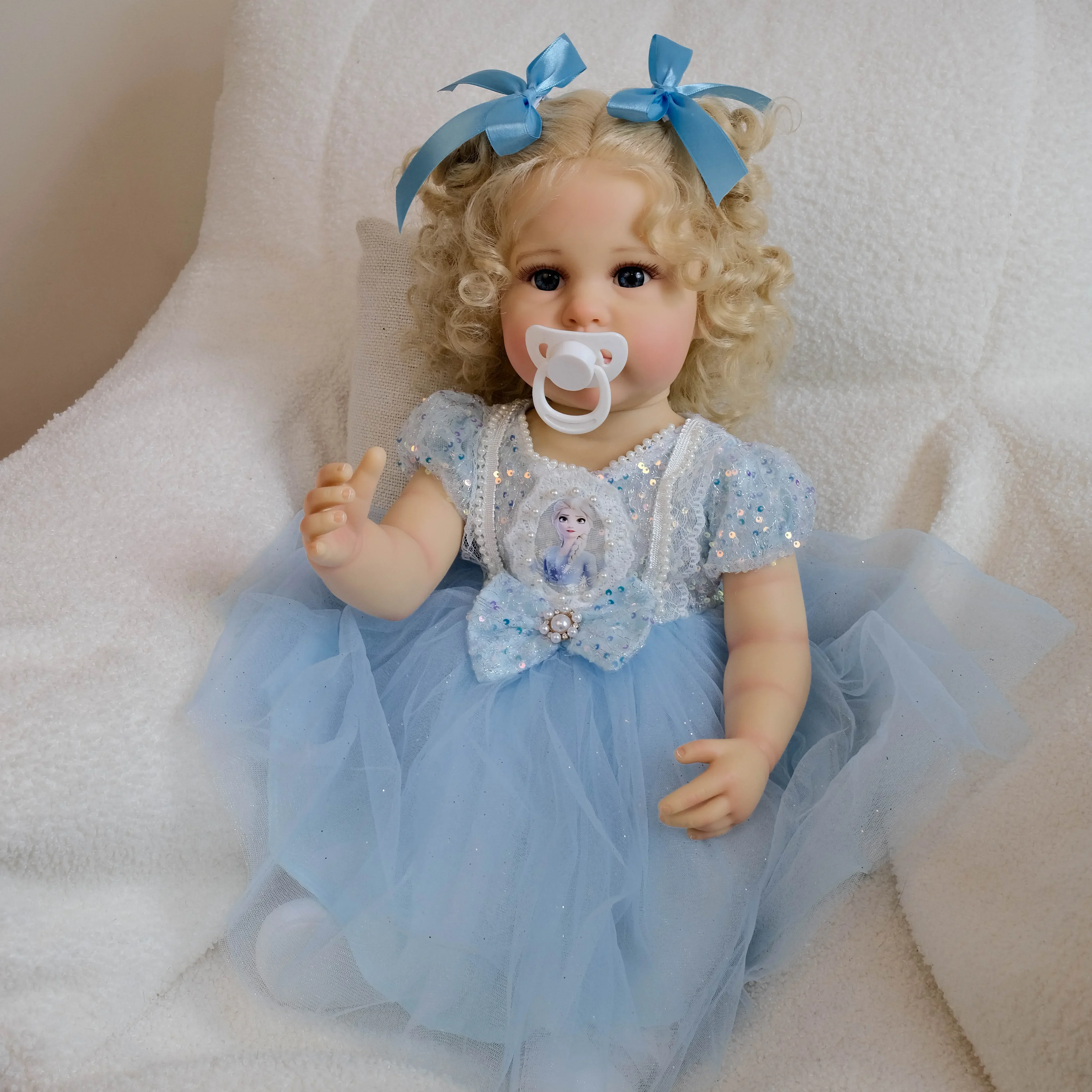 Ellie Soft Full Vinyl Body 22'' Lifelike Reborn Doll Multiple Layers Painting 3D Skin With Visible Veins Hand-Root Curly Hair