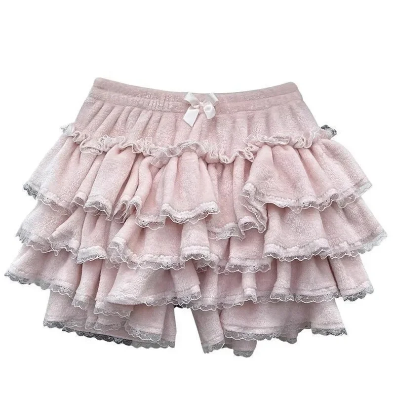 

Bow Cake Dress Y2K Lolita Skirts Spring Summer Japan Coral Velvet Warm Sweet Girl Lace Mosaic Pommel Thick Pommel A-line Dress