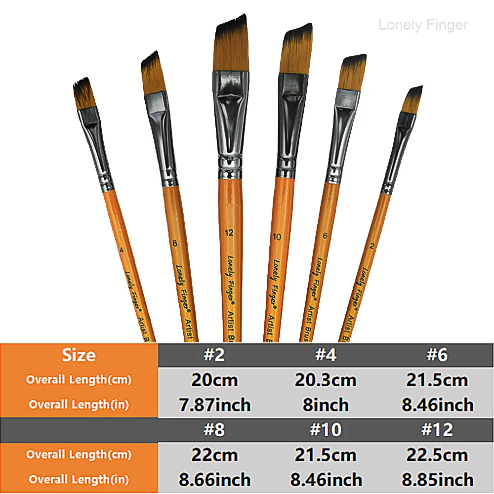 6PCS Angular Paint Brush Set, Nylon Hair Angled Paint Brushes for Acrylic, Watercolor, Oil, Gouache, Craft,  Face Body Art Paint