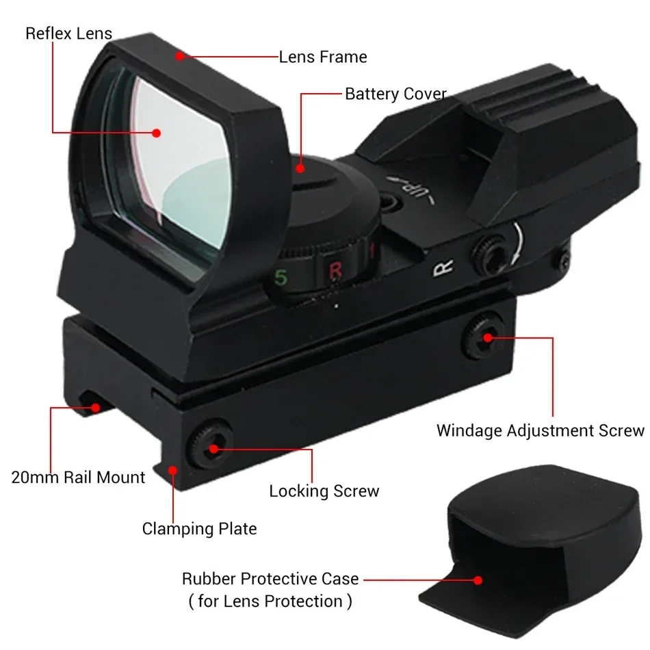 HD101 Red Green Dot Sight 4 Reticle Optics ON & Off Switch11mm/20mm Rail Mount Airsoft OpticsTactical Riflescope for Hunting