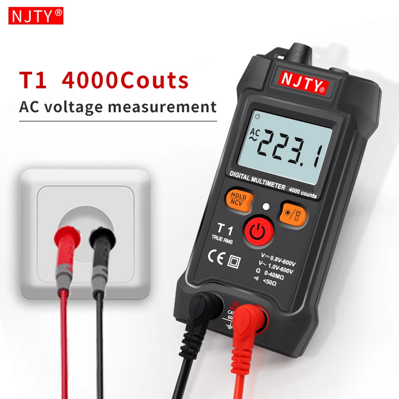 Njty-mini Multímetro Digital Medidor de Tensão ac dc Multimetro Inteligente Ohm Ncv Ferramentas Eletricista Instrumentos de Medição 4000 Contagens