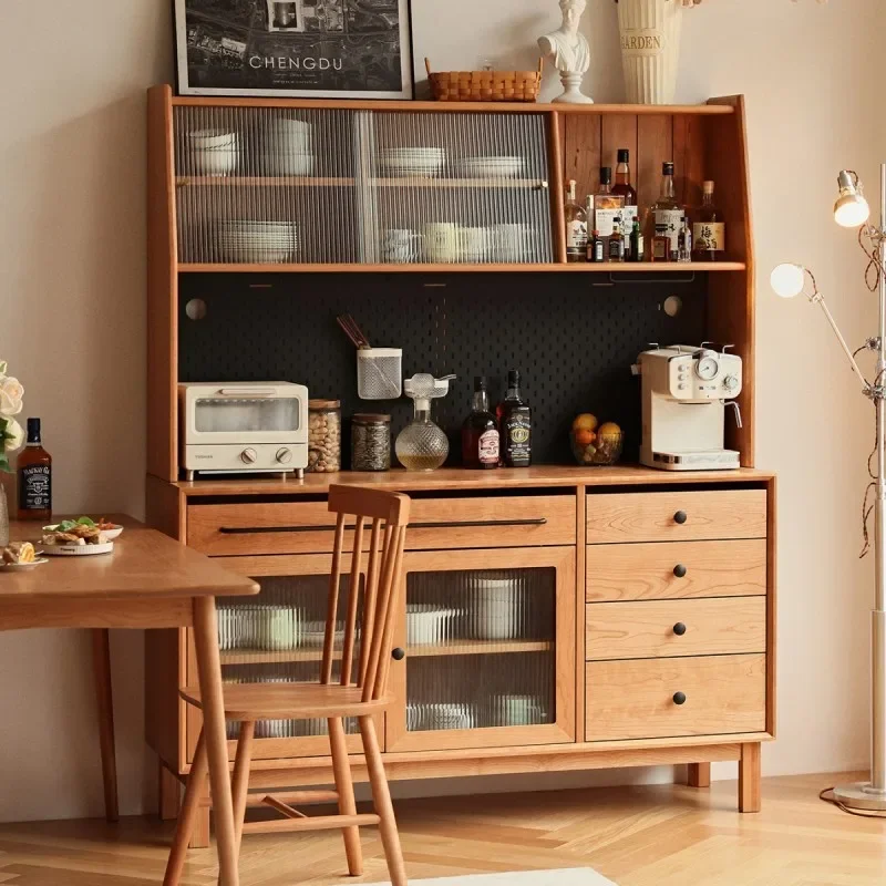 Nordic solid wood dining side cabinet, high cabinet integrated against the wall Japanese kitchen cupboard