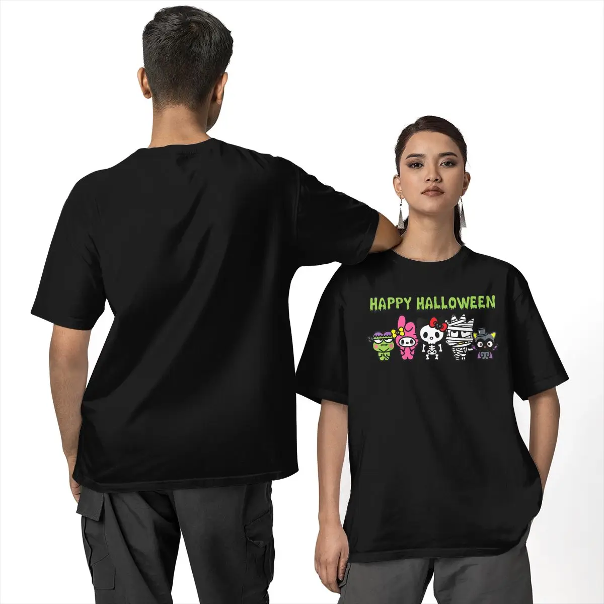 Hello Kitty & Friends Happy Halloween T Shirt Men's Cotton Novelty T-Shirt Crewneck Tee Shirt Short Sleeve Tops Summer