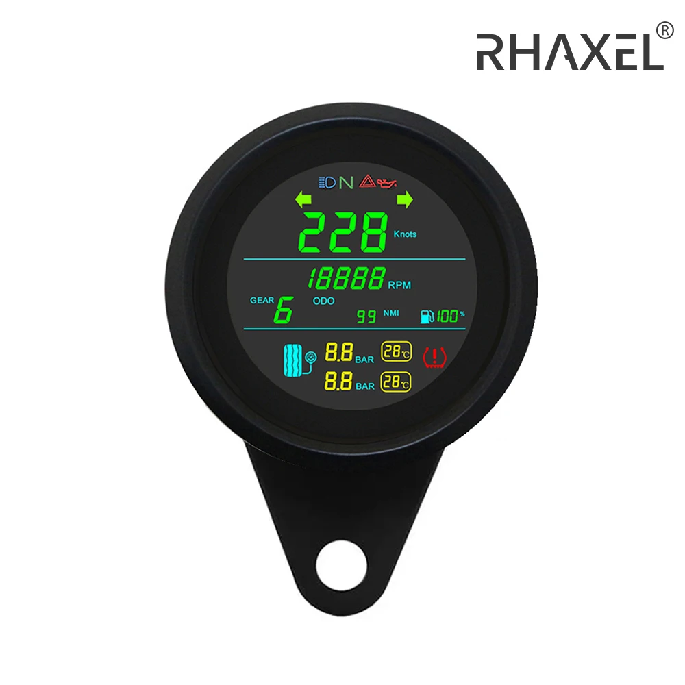 RHAXEL 3 3/8'' GPS Speedometer with Tire Pressure Temperature Alarm Tachometer Fuel Level Gauge Volt for Motorcycle Two-wheeler