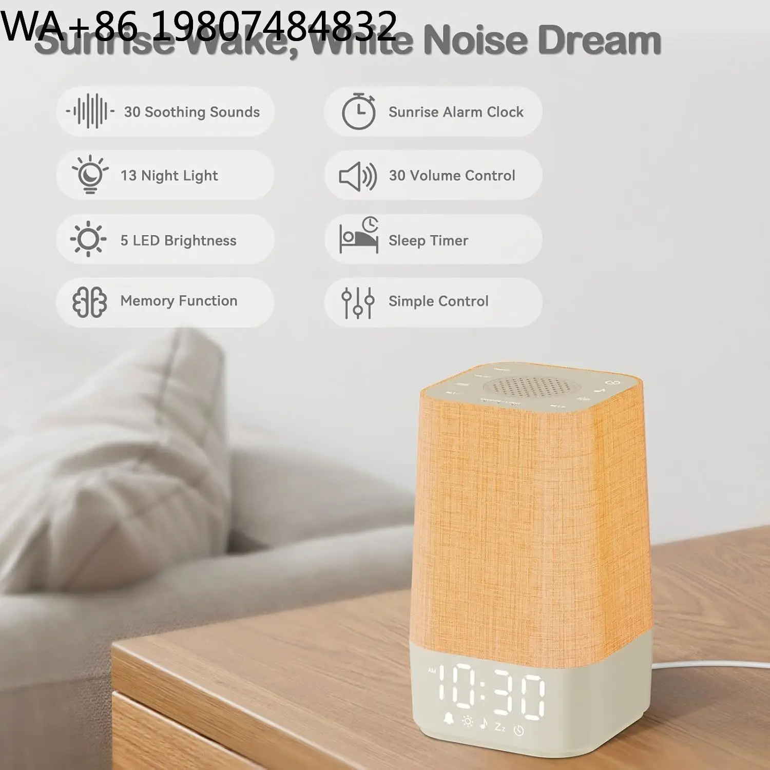 Multi Sound White Noise Sleep  Adjustable Volume Plastic Cabinet Alarm Clock Dimmable Night Light 30 Relaxing Audio