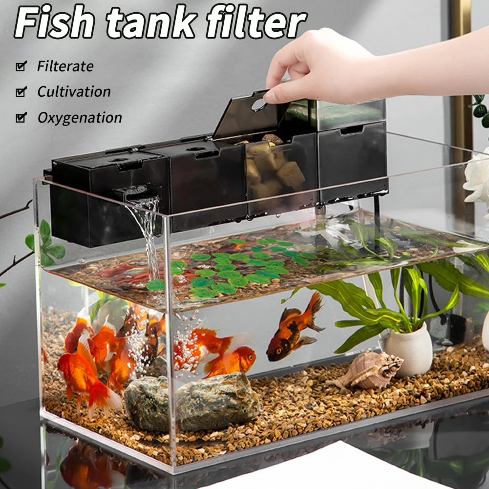 

Fish Tank Waterfall Filter Box 3-in-1 Oxygenated Wall Mounted Built-in Silent Circulating Water Purifier For Fish Tank Aquarium