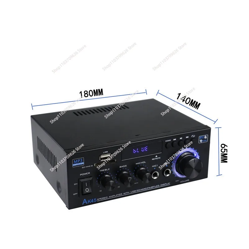 AK45 Home Power Amplifiers 2.0 Channel Bluetooth 5.0 Surround Sound FM USB MIC Remote Control Mini HIFI Digital Amp