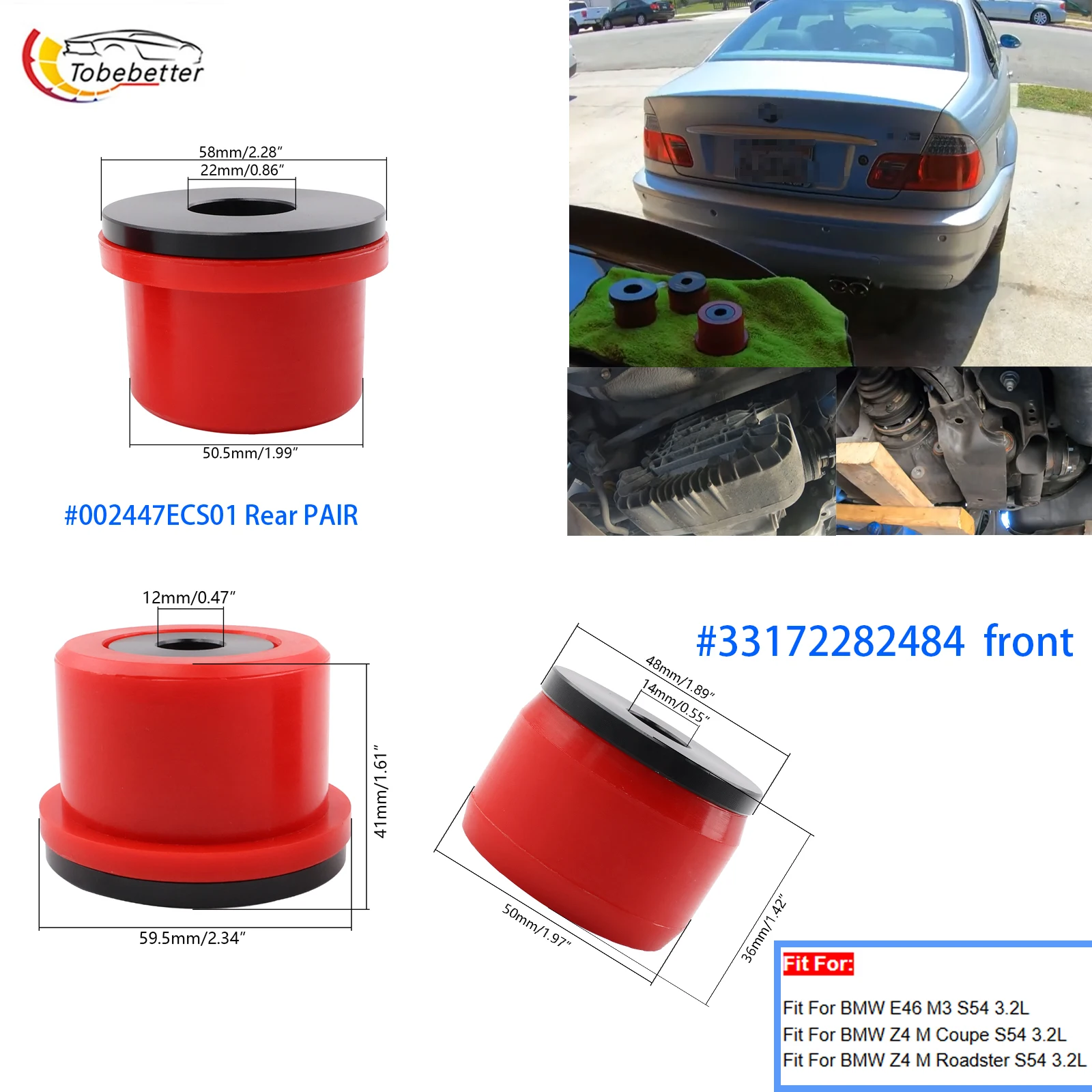TUNING Diff Bushings Upgrade 002447ECS01 Rear #33172282484 Front Differential Mount For BMW E46 M3 Z4 3.2L