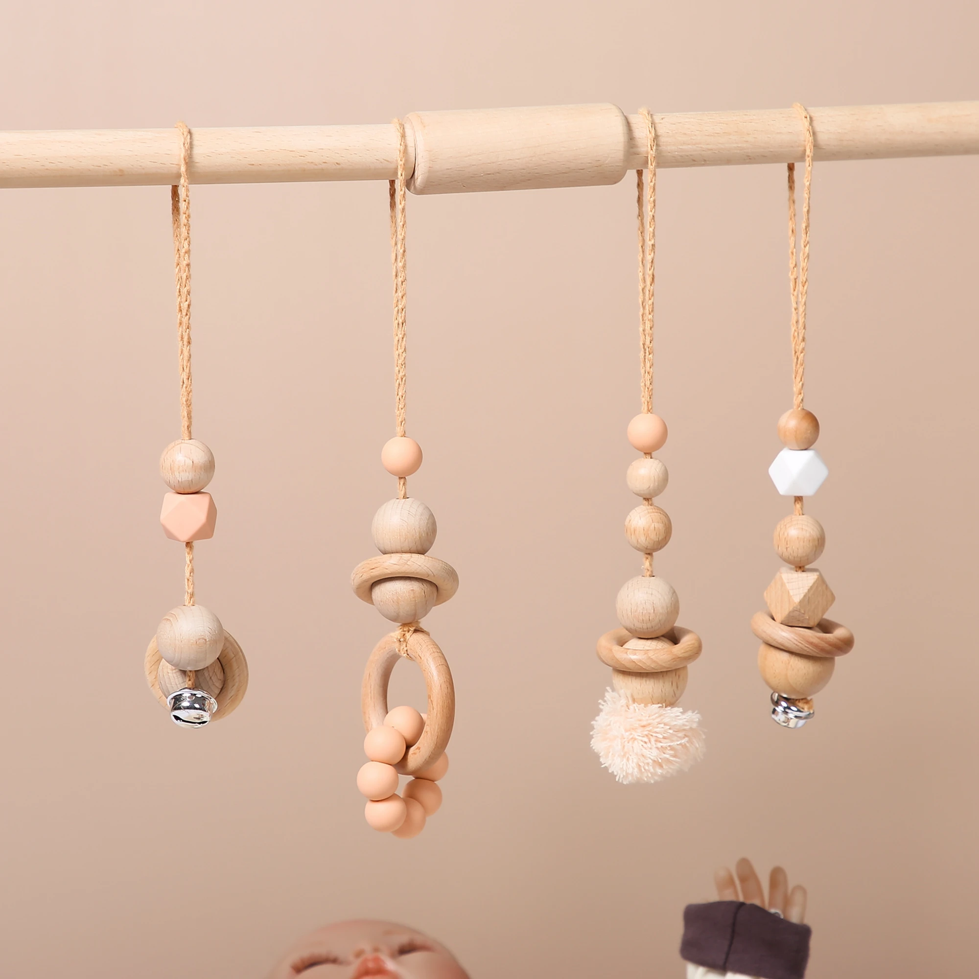 Wooden Fitness Rack Pendants With Plush Newborn Baby Gym Toy Hanging Ornaments Baby Rattle Toys for Children Kids Room Decor