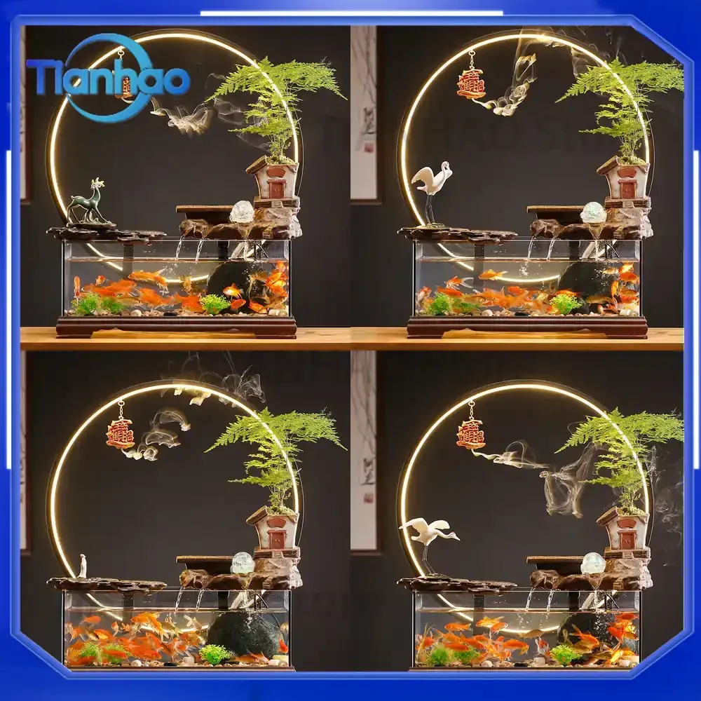 Circulating Water Fountain Ornament for Aquariums Home Living Room Office Desk Decoration Housewarming and Business Opening