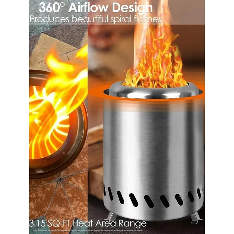 Stainless Steel Outdoor Wood Burning Stove, Portable Tabletop Grill for Backyard Fire Pit, Indoor & Camping BBQ Stove