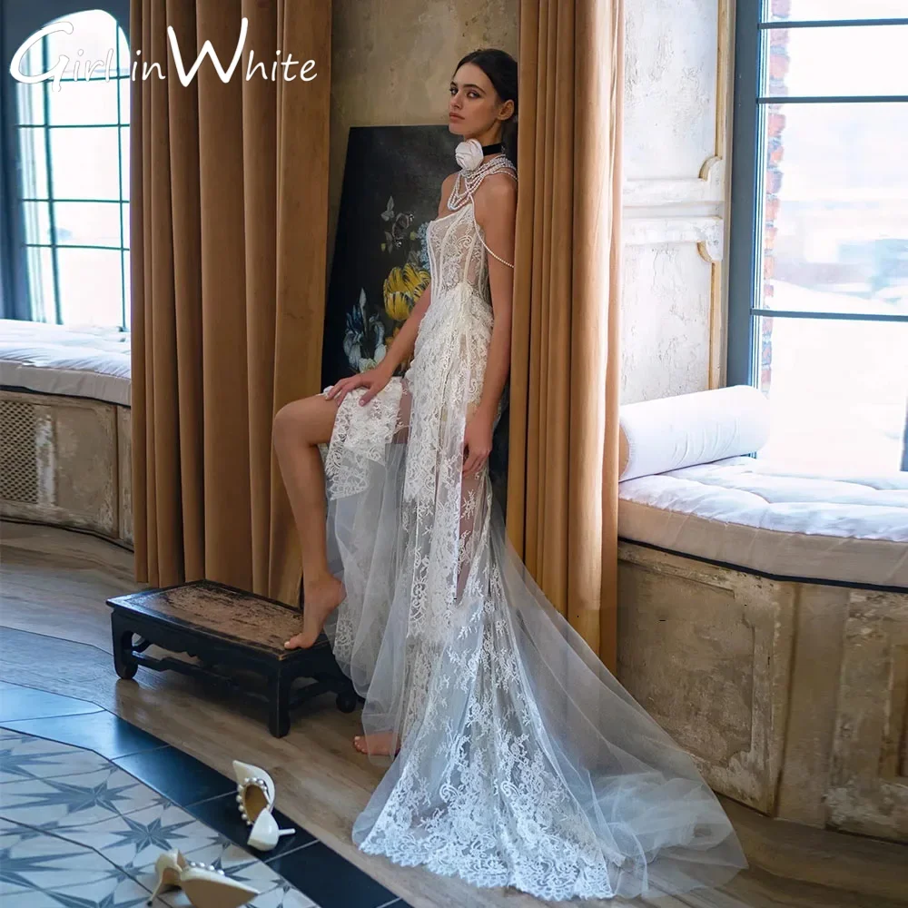 Abito da sposa di lusso senza spalline in pizzo con spalle scoperte Abito da sposa a sirena Abiti da sposa senza schienale personalizzati per cerimonia loft vintage