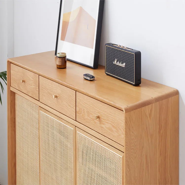 Шкаф для обуви из ротанга, простой входной шкаф для маленькой квартиры в японском стиле, цвет вишневого дерева, большая вместимость для хранения