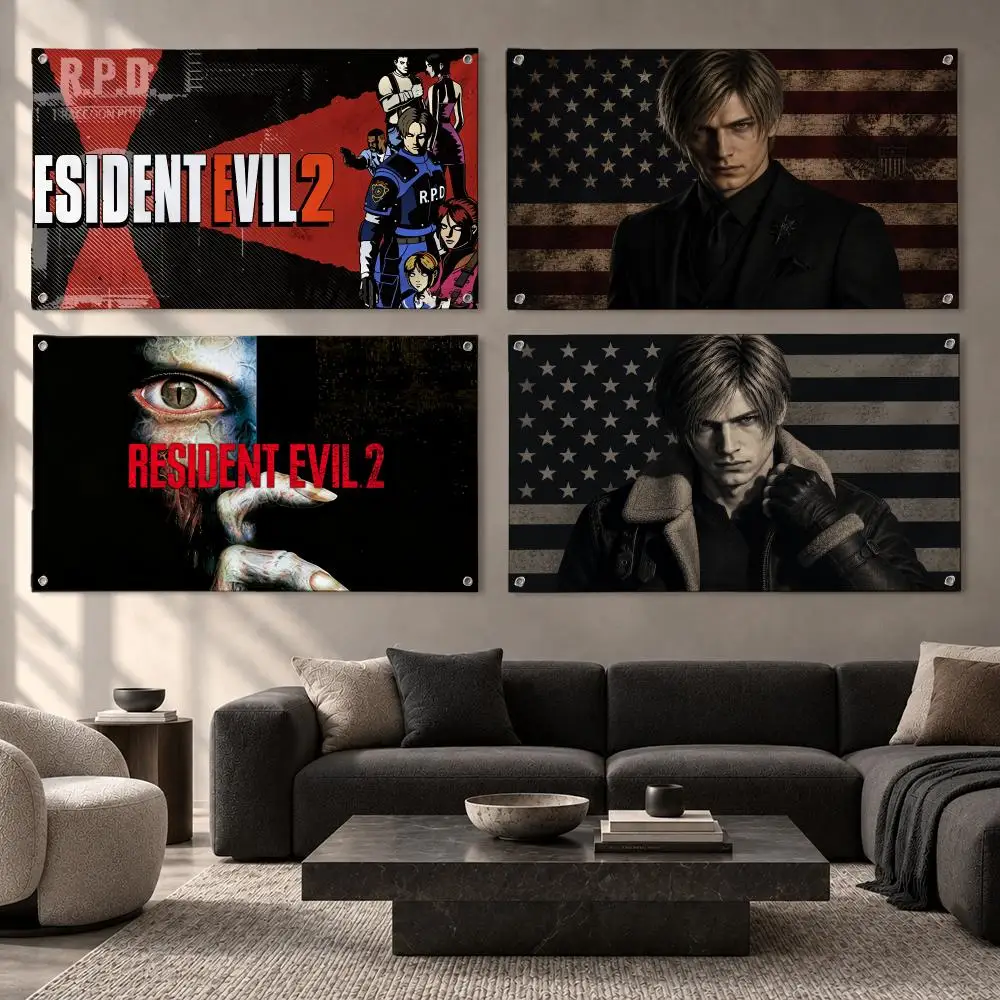 Game Character Leon Kennedys Flags Fabric Pennant Banner, Apt Wall Decor, Living Corner, Bedroom, Studio, E-sports Room