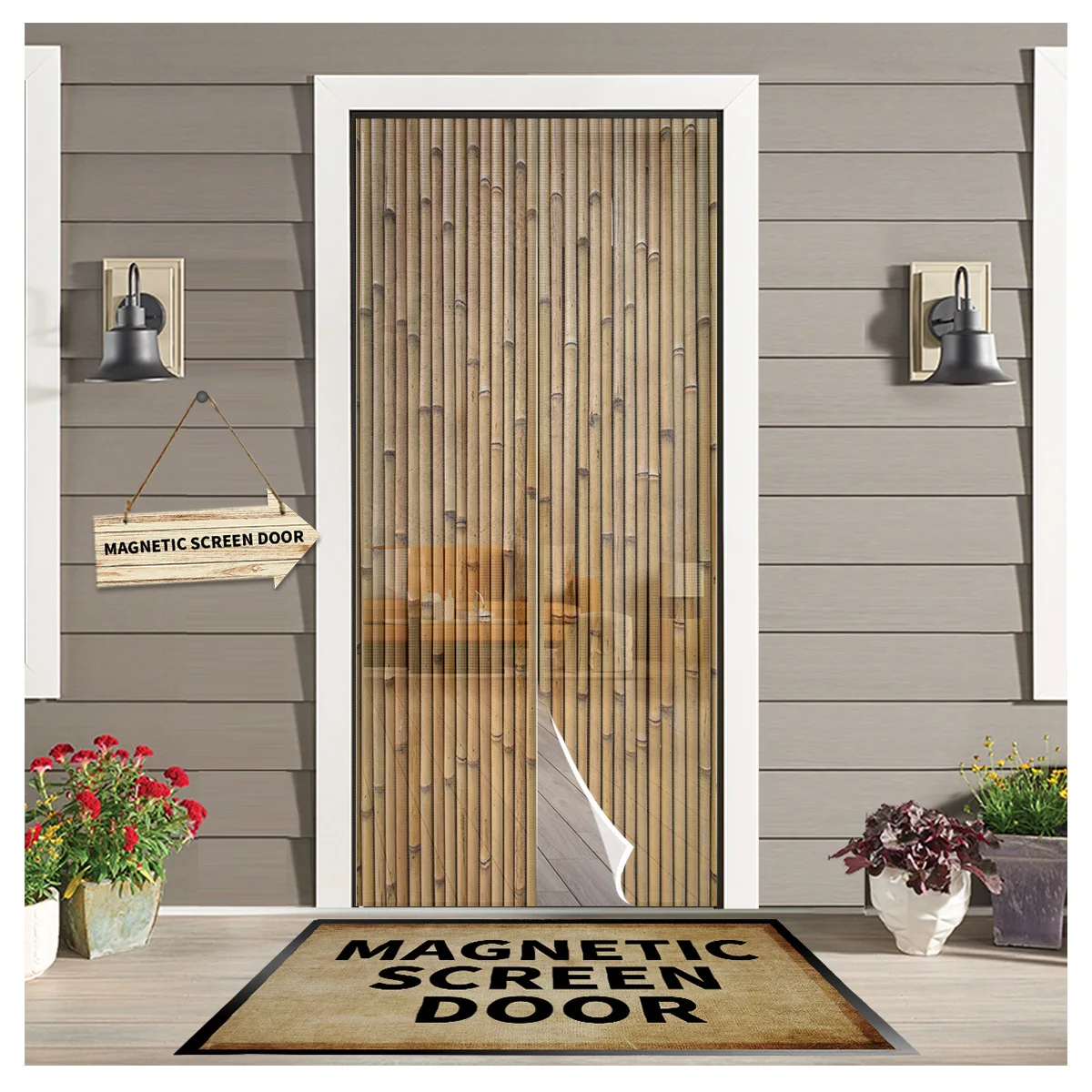 

Bamboo Retro Shabby Plant Kitchen Door Curtain Mosquito-proof Window Screen Bedroom Magnetic Door Curtain Printed Curtains